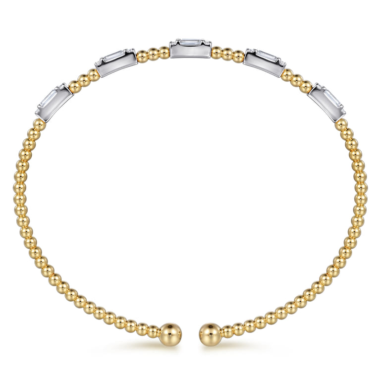 14K White-Yellow Gold Bujukan Bangle With Diamond Baguette Stations - 0.72 ct - Shot 3