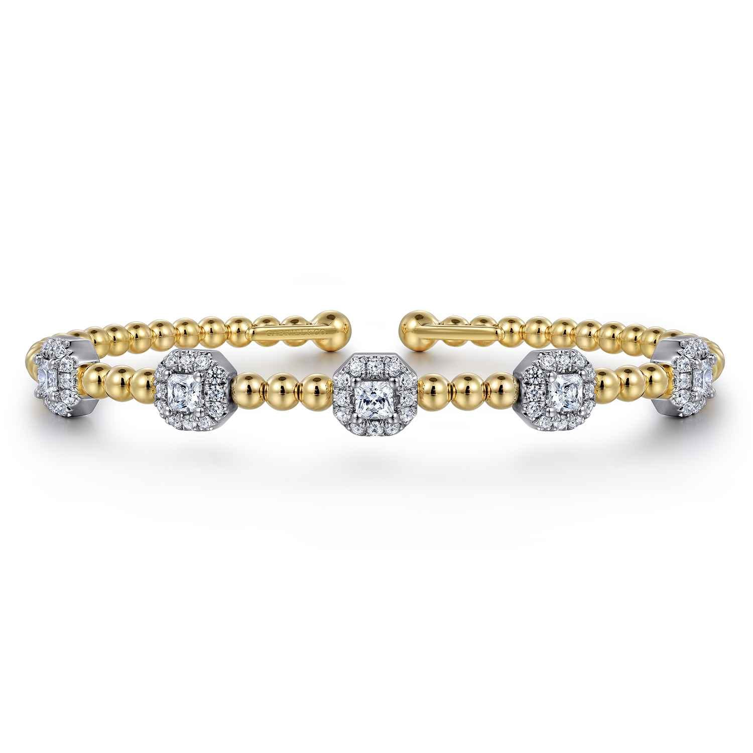 14K White-Yellow Gold Bujukan Bangle With Diamond Stations - 1.45 ct - Shot 1