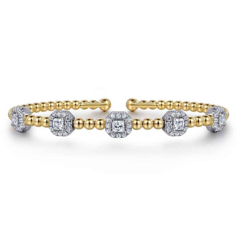 14K White-Yellow Gold Bujukan Bangle With Diamond Stations - 1.45 ct - Shot 1