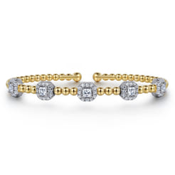 14K White-Yellow Gold Bujukan Bangle With Diamond Stations