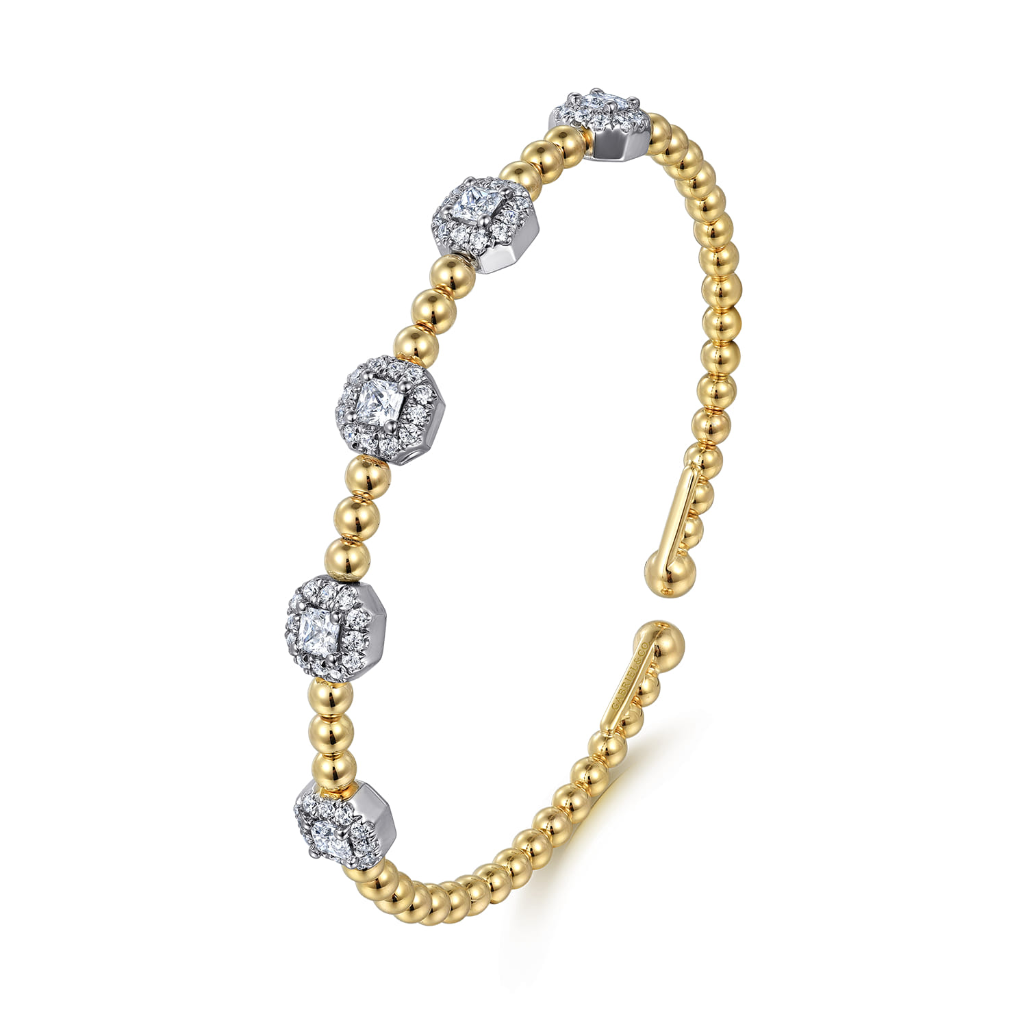 14K White-Yellow Gold Bujukan Bangle With Diamond Stations - 1.45 ct - Shot 2