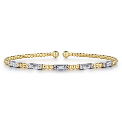 14K White-Yellow Gold Bujukan Bangle with Diamond Baguette Stations