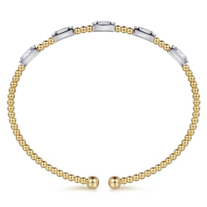 14K White-Yellow Gold Bujukan Bangle with Diamond Baguette Stations