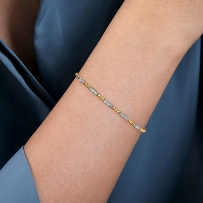 14K White-Yellow Gold Bujukan Bangle with Diamond Baguette Stations