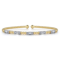 14K White-Yellow Gold Bujukan Bangle with Diamond Baguette Stations