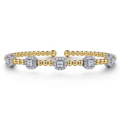 14K White-Yellow Gold Bujukan Bangle with Diamond Stations