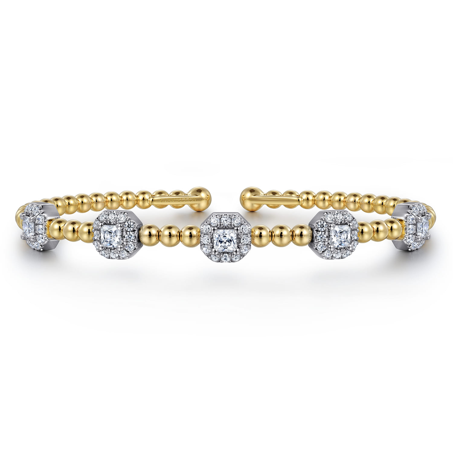 14K White-Yellow Gold Bujukan Bangle with Diamond Stations - 1.45 ct - Shot 1