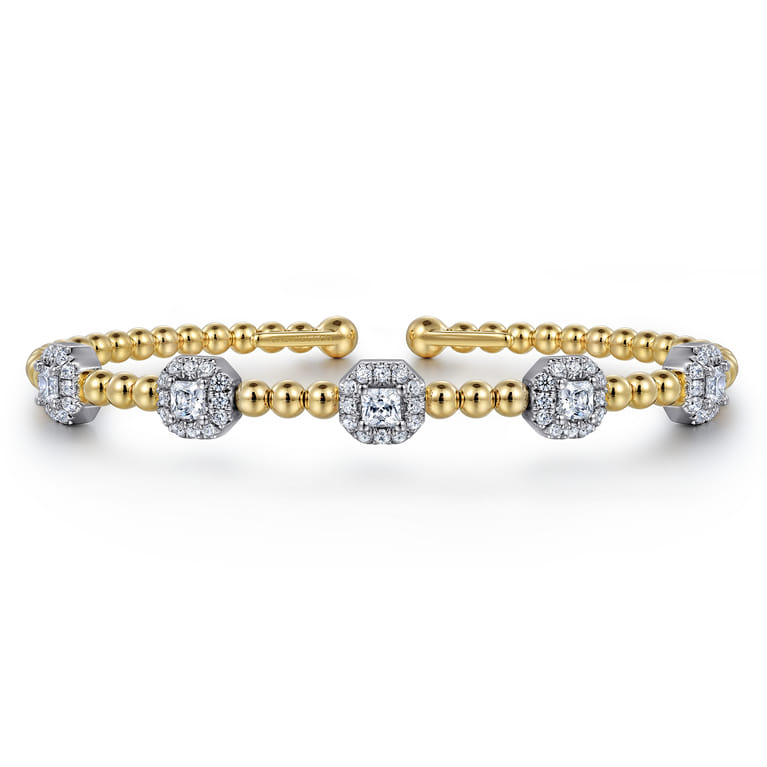 14K White-Yellow Gold Bujukan Bangle with Diamond Stations - 1.45 ct - Shot 1