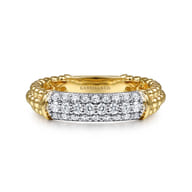14K White-Yellow Gold Bujukan Bead Band with Diamond Pave Center Bar