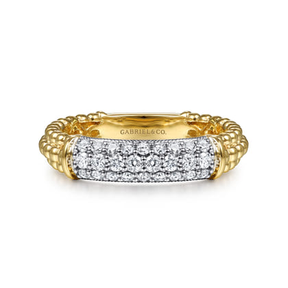 14K White-Yellow Gold Bujukan Bead Band with Diamond Pave Center Bar