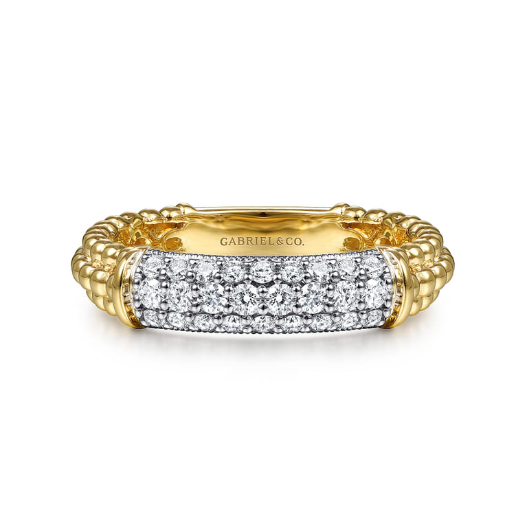 14K White-Yellow Gold Bujukan Bead Band with Diamond Pave Center Bar - 0.35 ct - Shot 1