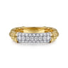 14K White-Yellow Gold Bujukan Bead Band with Diamond Pave Center Bar - 0.35 ct
