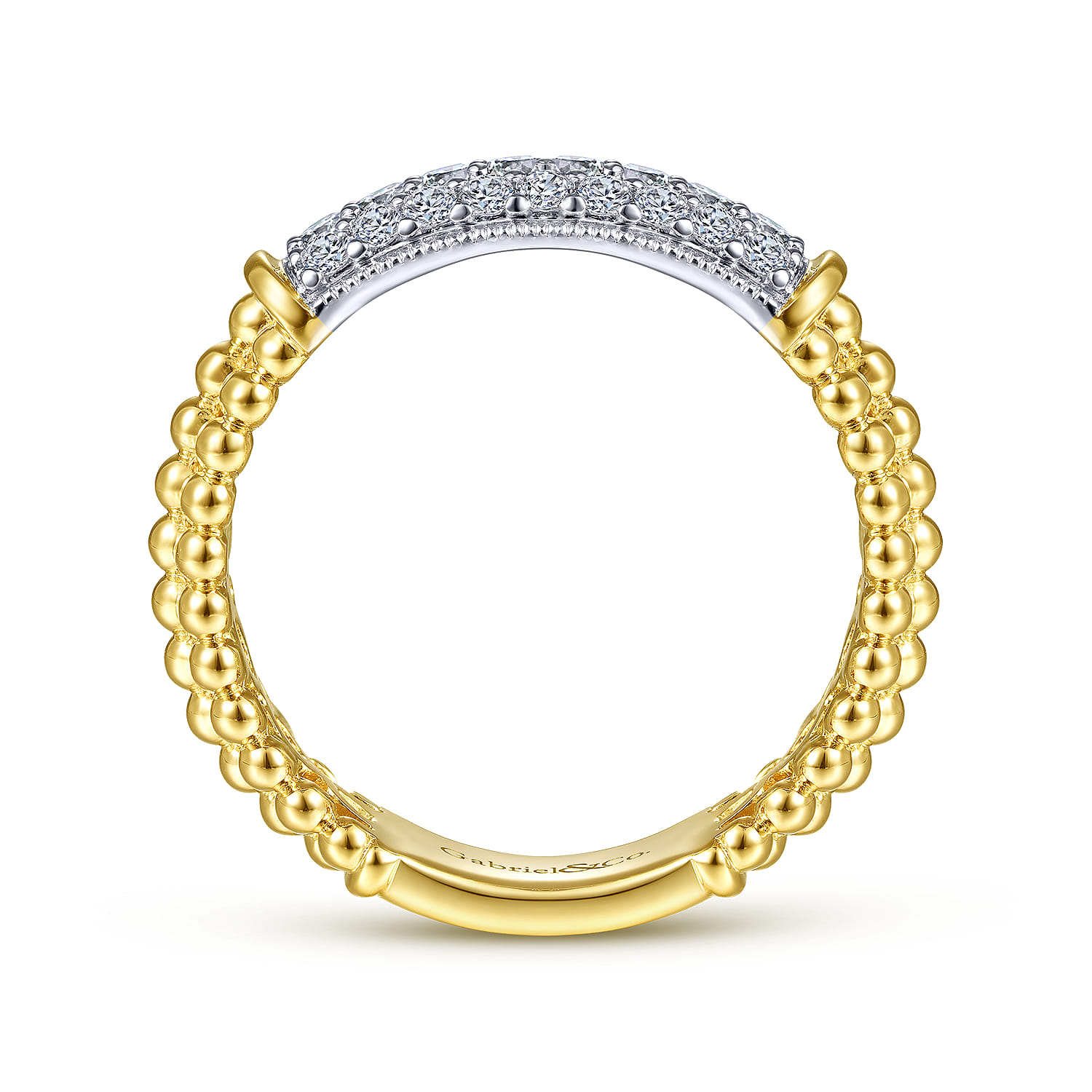 14K White-Yellow Gold Bujukan Bead Band with Diamond Pave Center Bar - 0.35 ct - Shot 2