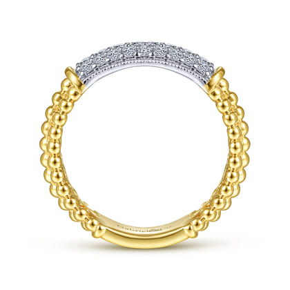 14K White-Yellow Gold Bujukan Bead Band with Diamond Pave Center Bar