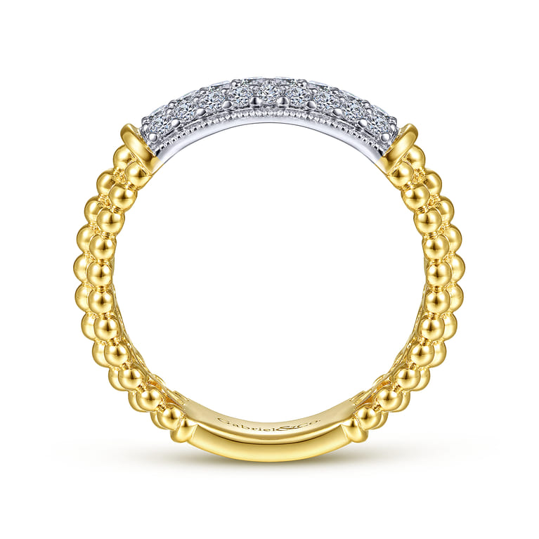 14K White-Yellow Gold Bujukan Bead Band with Diamond Pave Center Bar - 0.35 ct - Shot 2