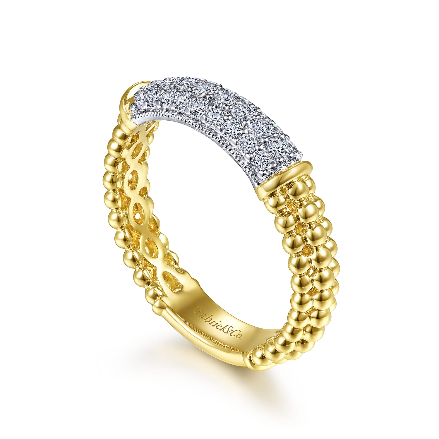 14K White-Yellow Gold Bujukan Bead Band with Diamond Pave Center Bar - 0.35 ct - Shot 3