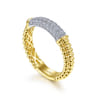 14K White-Yellow Gold Bujukan Bead Band with Diamond Pave Center Bar - 0.35 ct