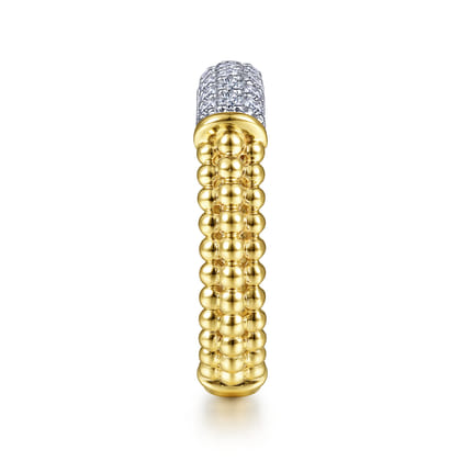 14K White-Yellow Gold Bujukan Bead Band with Diamond Pave Center Bar