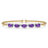 14K White-Yellow Gold Bujukan Bead Cuff Bracelet with Amethyst and Diamond Stations - 0.2 ct