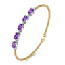 14K White-Yellow Gold Bujukan Bead Cuff Bracelet with Amethyst and Diamond Stations - 0.2 ct