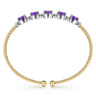 14K White-Yellow Gold Bujukan Bead Cuff Bracelet with Amethyst and Diamond Stations - 0.2 ct