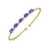 14K White-Yellow Gold Bujukan Bead Cuff Bracelet with Amethyst and Diamond Stations - 0.21 ct