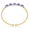 14K White-Yellow Gold Bujukan Bead Cuff Bracelet with Amethyst and Diamond Stations - 0.21 ct
