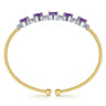 14K White-Yellow Gold Bujukan Bead Cuff Bracelet with Amethyst and Diamond Stations - 0.21 ct