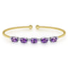 14K White-Yellow Gold Bujukan Bead Cuff Bracelet with Amethyst and Diamond Stations - 0.2 ct
