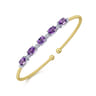 14K White-Yellow Gold Bujukan Bead Cuff Bracelet with Amethyst and Diamond Stations - 0.2 ct