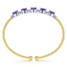 14K White-Yellow Gold Bujukan Bead Cuff Bracelet with Amethyst and Diamond Stations - 0.2 ct