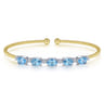 14K White-Yellow Gold Bujukan Bead Cuff Bracelet with Blue Topaz and Diamond Stations - 0.21 ct