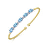14K White-Yellow Gold Bujukan Bead Cuff Bracelet with Blue Topaz and Diamond Stations - 0.21 ct