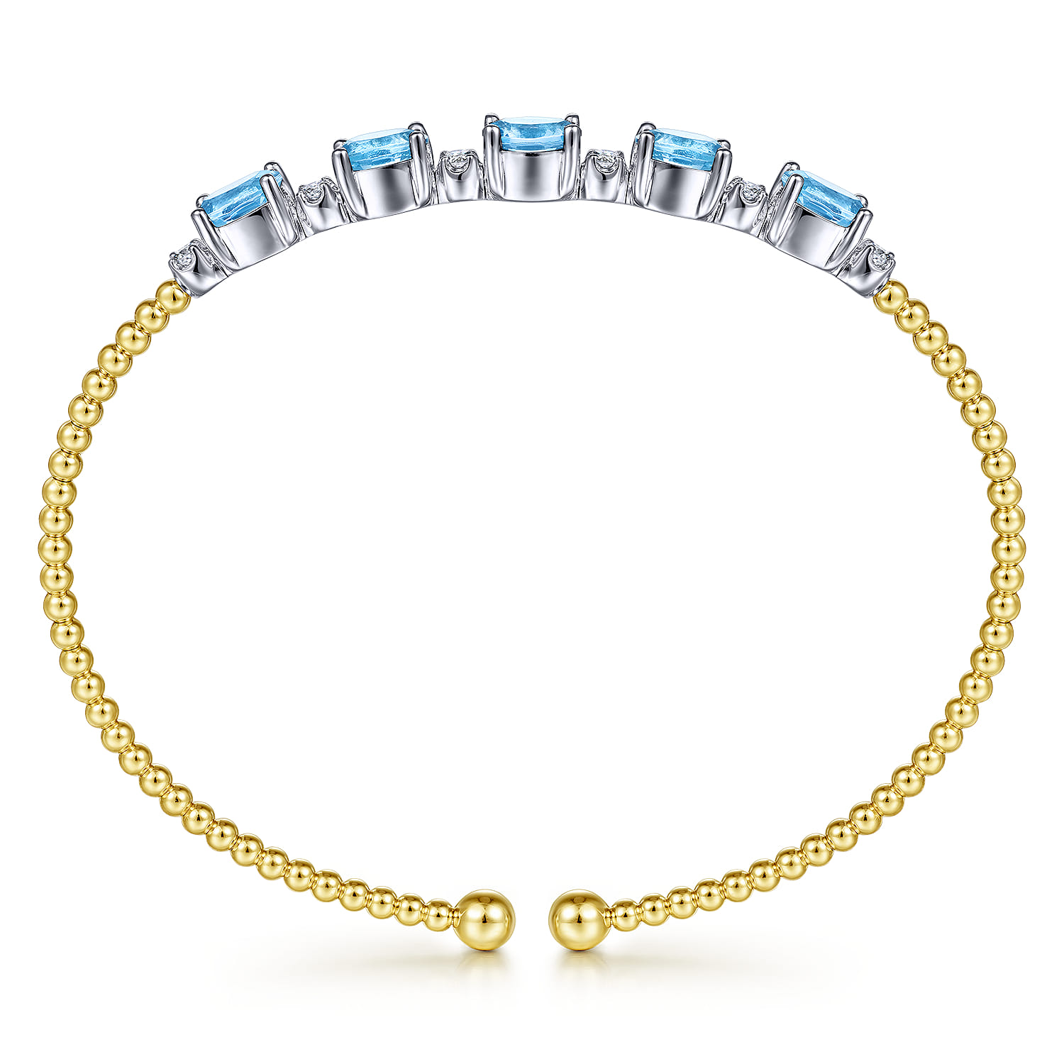 14K White-Yellow Gold Bujukan Bead Cuff Bracelet with Blue Topaz and Diamond Stations - 0.21 ct - Shot 3