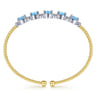 14K White-Yellow Gold Bujukan Bead Cuff Bracelet with Blue Topaz and Diamond Stations - 0.21 ct