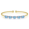 14K White-Yellow Gold Bujukan Bead Cuff Bracelet with Blue Topaz and Diamond Stations - 0.21 ct