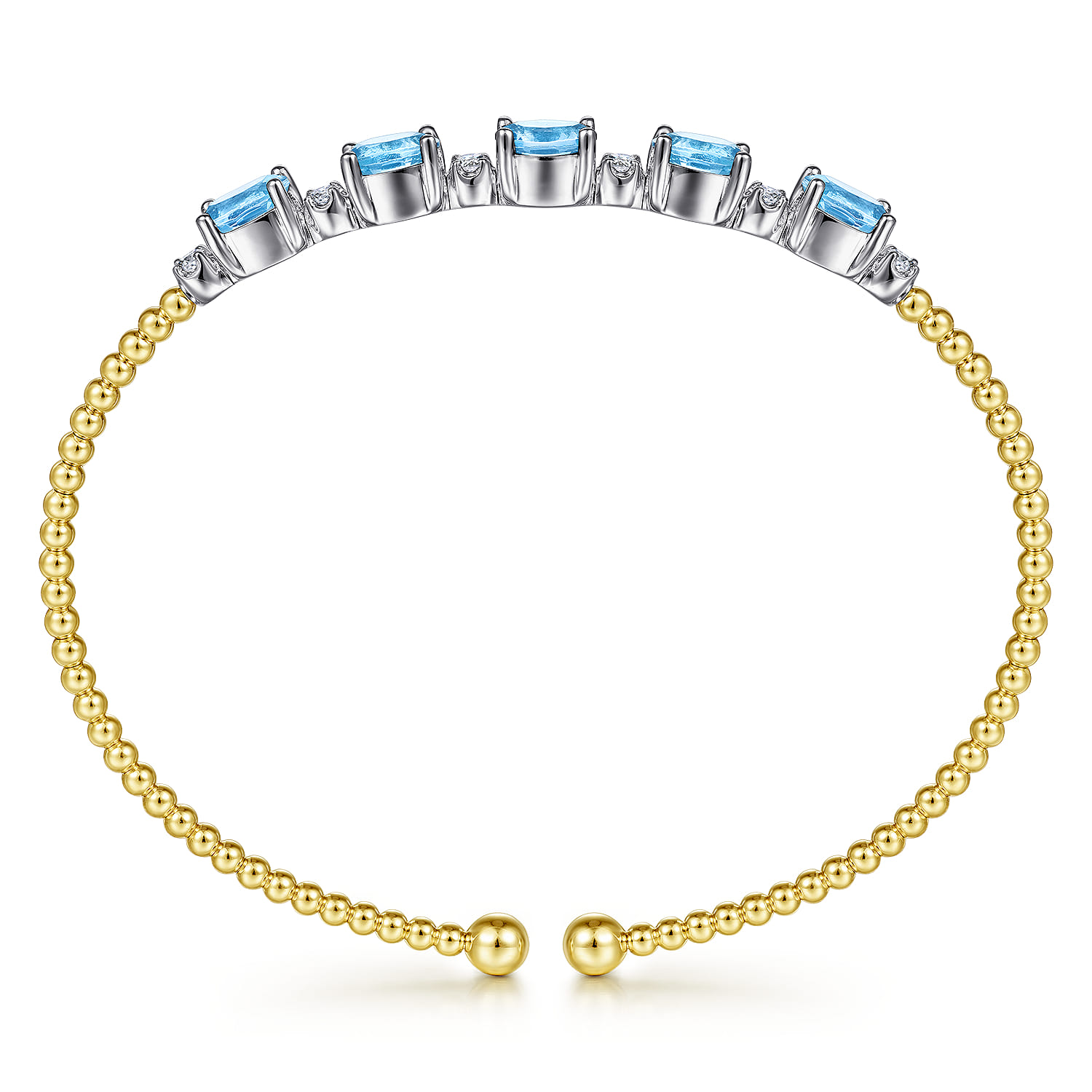 14K White-Yellow Gold Bujukan Bead Cuff Bracelet with Blue Topaz and Diamond Stations - 0.21 ct - Shot 3