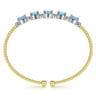 14K White-Yellow Gold Bujukan Bead Cuff Bracelet with Blue Topaz and Diamond Stations - 0.21 ct