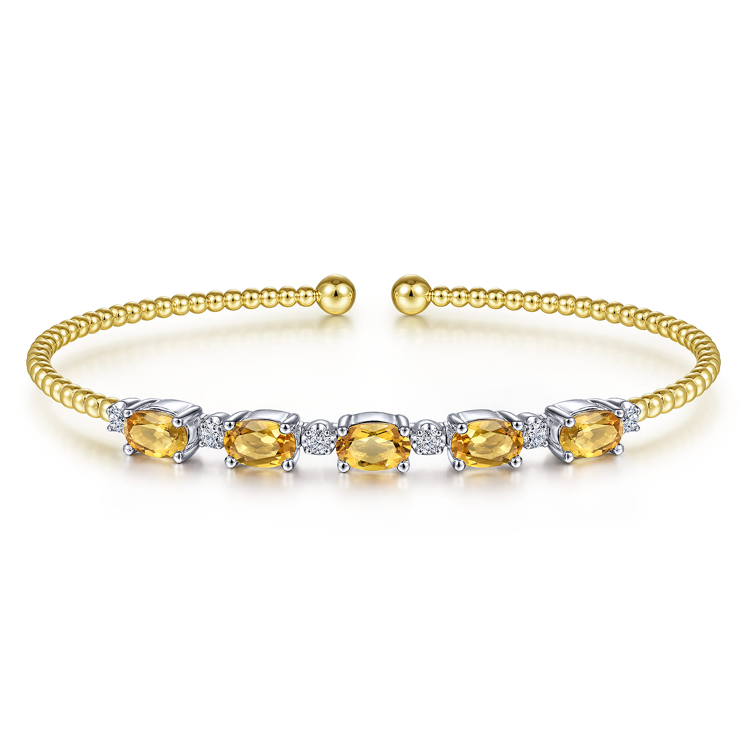 14K White-Yellow Gold Bujukan Bead Cuff Bracelet with Citrine and Diamond Stations - 0.21 ct - Shot 1