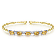 14K White-Yellow Gold Bujukan Bead Cuff Bracelet with Citrine and Diamond Stations