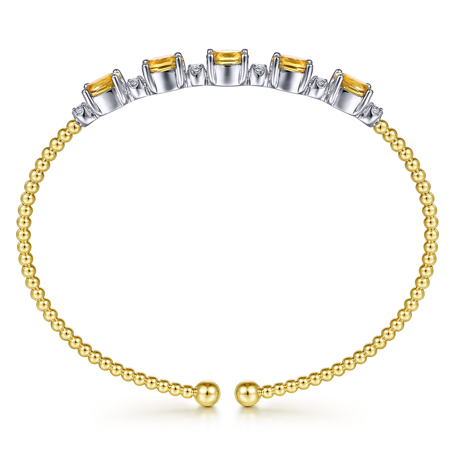 14K White-Yellow Gold Bujukan Bead Cuff Bracelet with Citrine and Diamond Stations - 0.21 ct - Shot 3