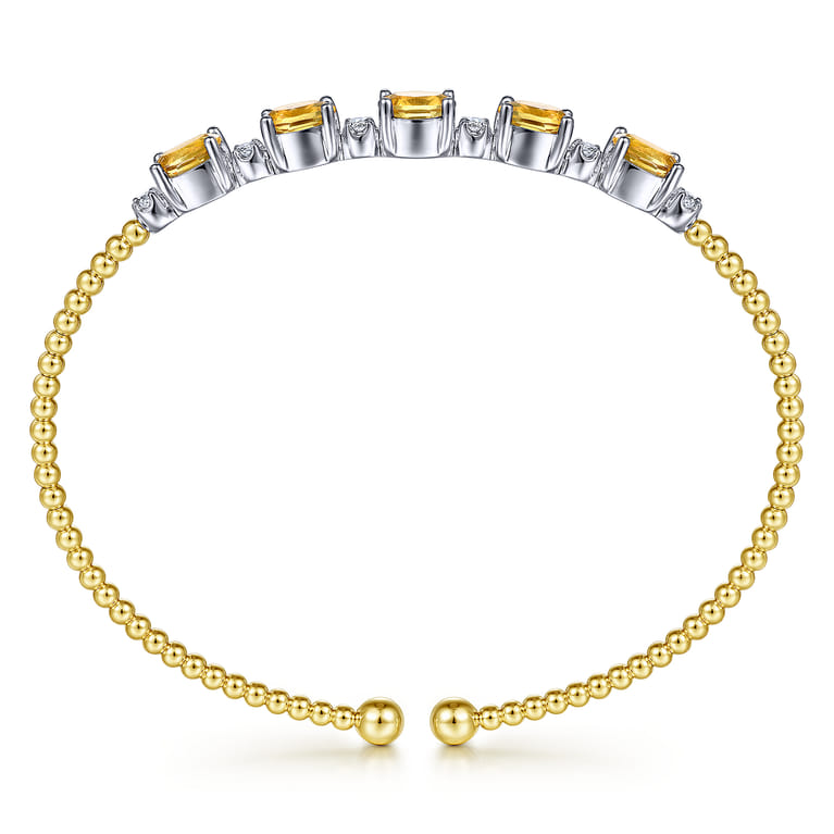 14K White-Yellow Gold Bujukan Bead Cuff Bracelet with Citrine and Diamond Stations - 0.21 ct - Shot 3