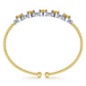 14K White-Yellow Gold Bujukan Bead Cuff Bracelet with Citrine and Diamond Stations - 0.21 ct