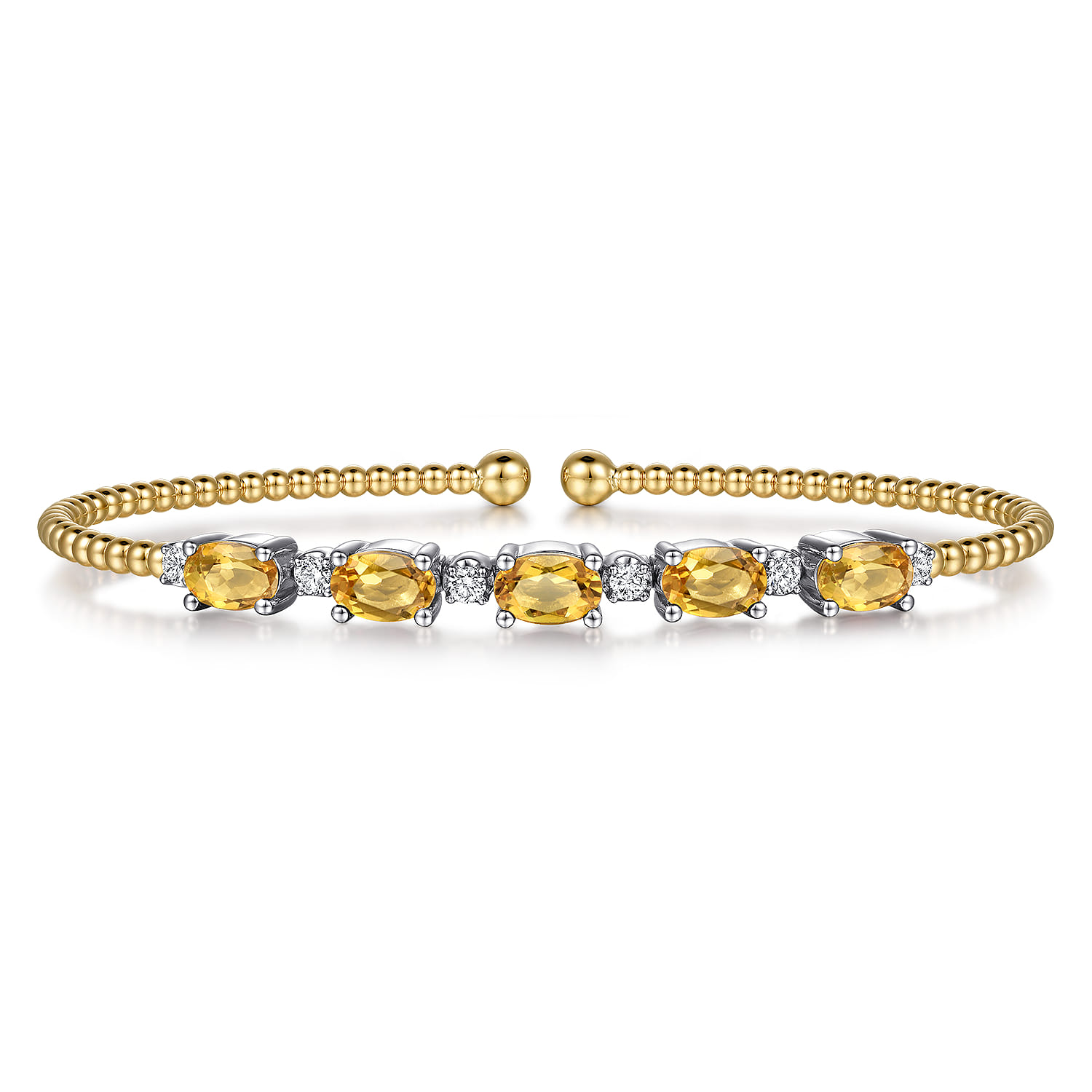 14K White-Yellow Gold Bujukan Bead Cuff Bracelet with Citrine and Diamond Stations - 0.21 ct - Shot 1