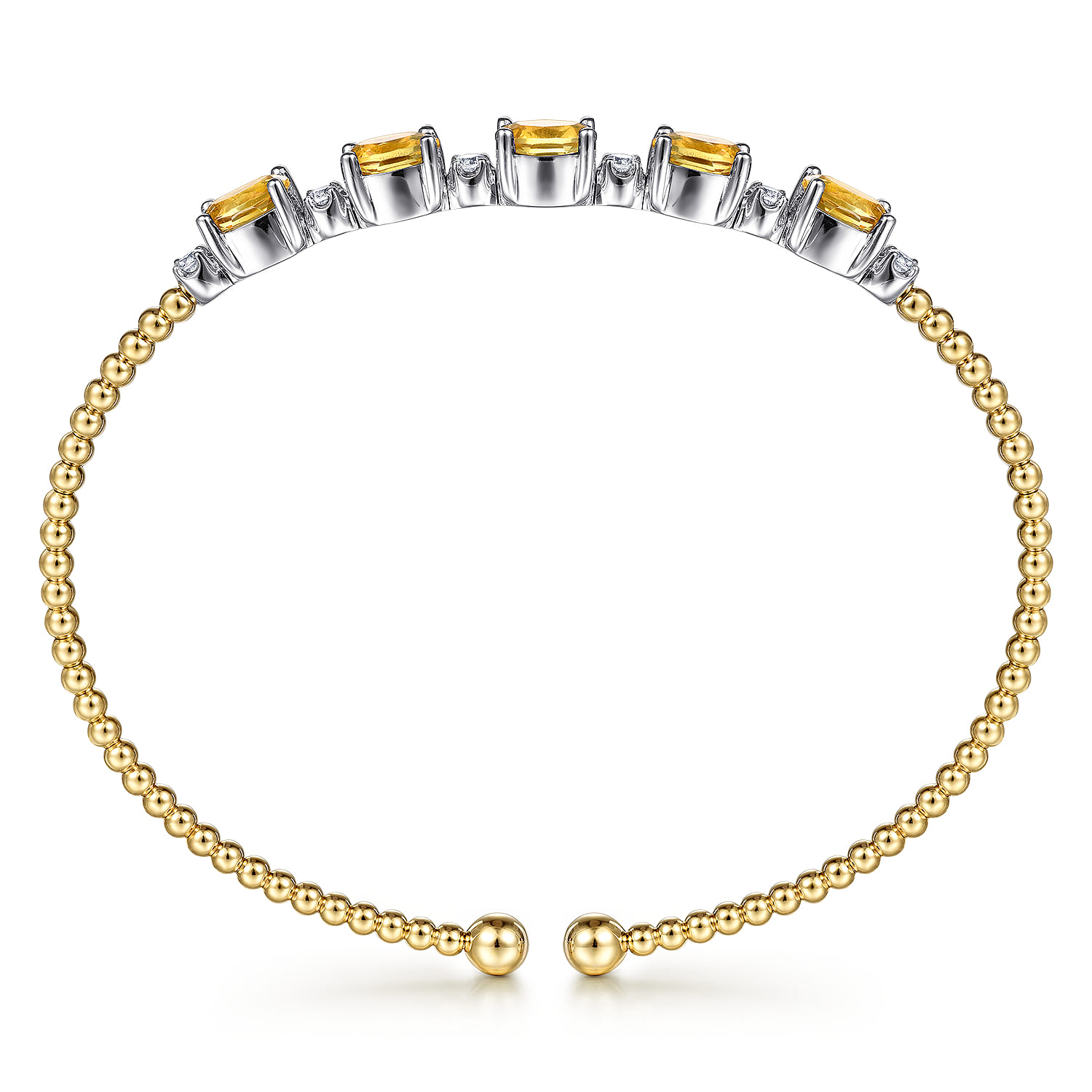 14K White-Yellow Gold Bujukan Bead Cuff Bracelet with Citrine and Diamond Stations - 0.21 ct - Shot 3