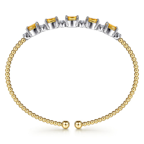 14K White-Yellow Gold Bujukan Bead Cuff Bracelet with Citrine and Diamond Stations - 0.21 ct - Shot 3