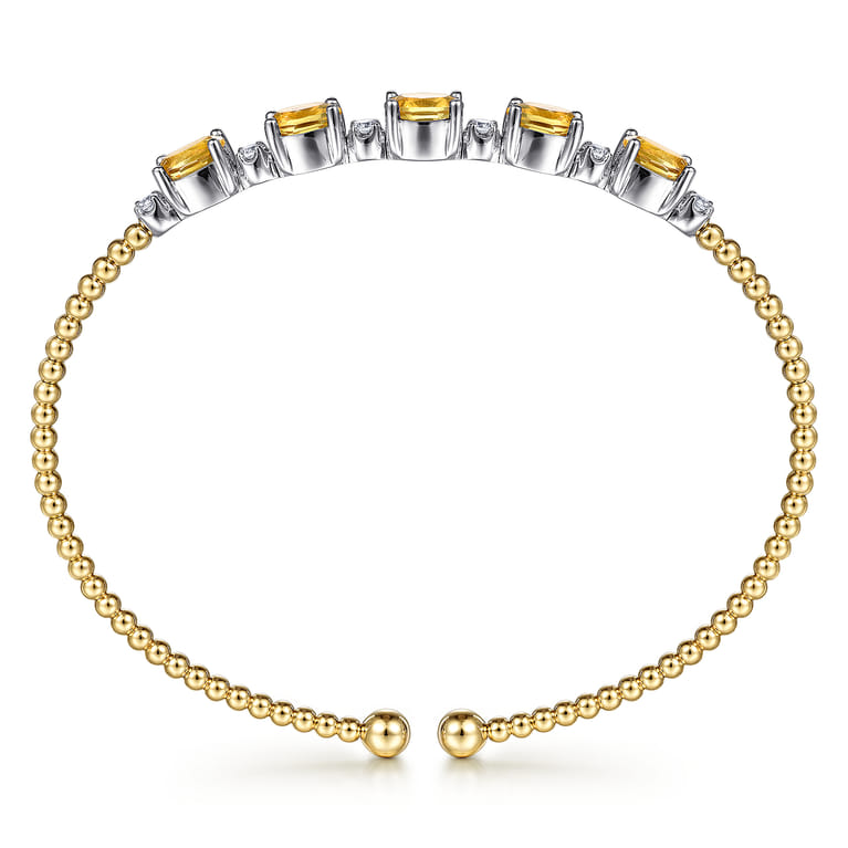 14K White-Yellow Gold Bujukan Bead Cuff Bracelet with Citrine and Diamond Stations - 0.21 ct - Shot 3