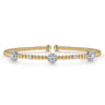 14K White-Yellow Gold Bujukan Bead Cuff Bracelet with Diamond Cluster Stations - 0.5 ct