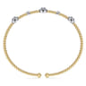 14K White-Yellow Gold Bujukan Bead Cuff Bracelet with Diamond Cluster Stations - 0.5 ct