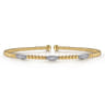 14K White-Yellow Gold Bujukan Bead Cuff Bracelet with Diamond Filled Marquise Stations - 0.17 ct
